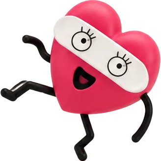 The red bandaged heart character mid-stride